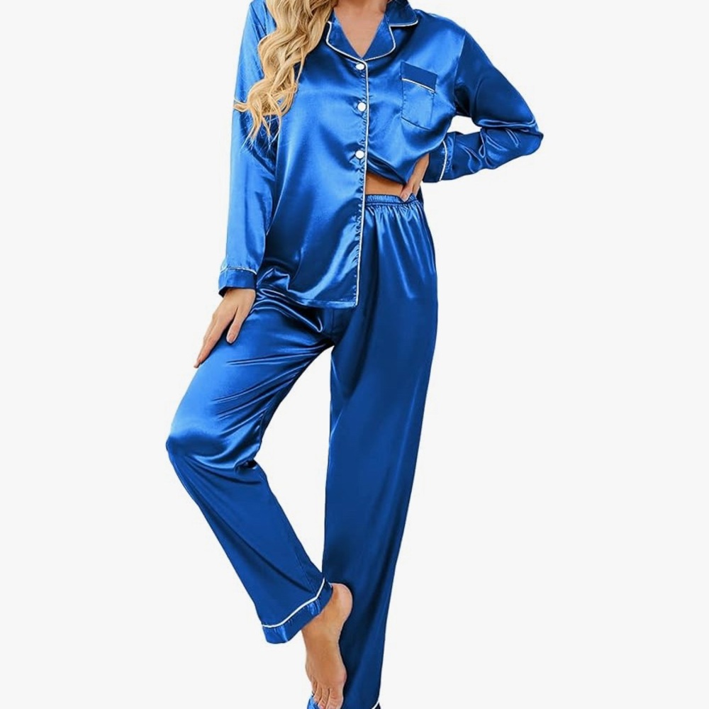 blue satin pajamas
